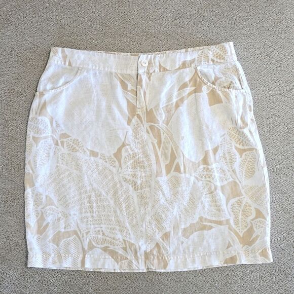 Tommy Bahama Tan and Cream Floral Hawaiian Linen Skirt - Size 4 - Picture 2 of 13